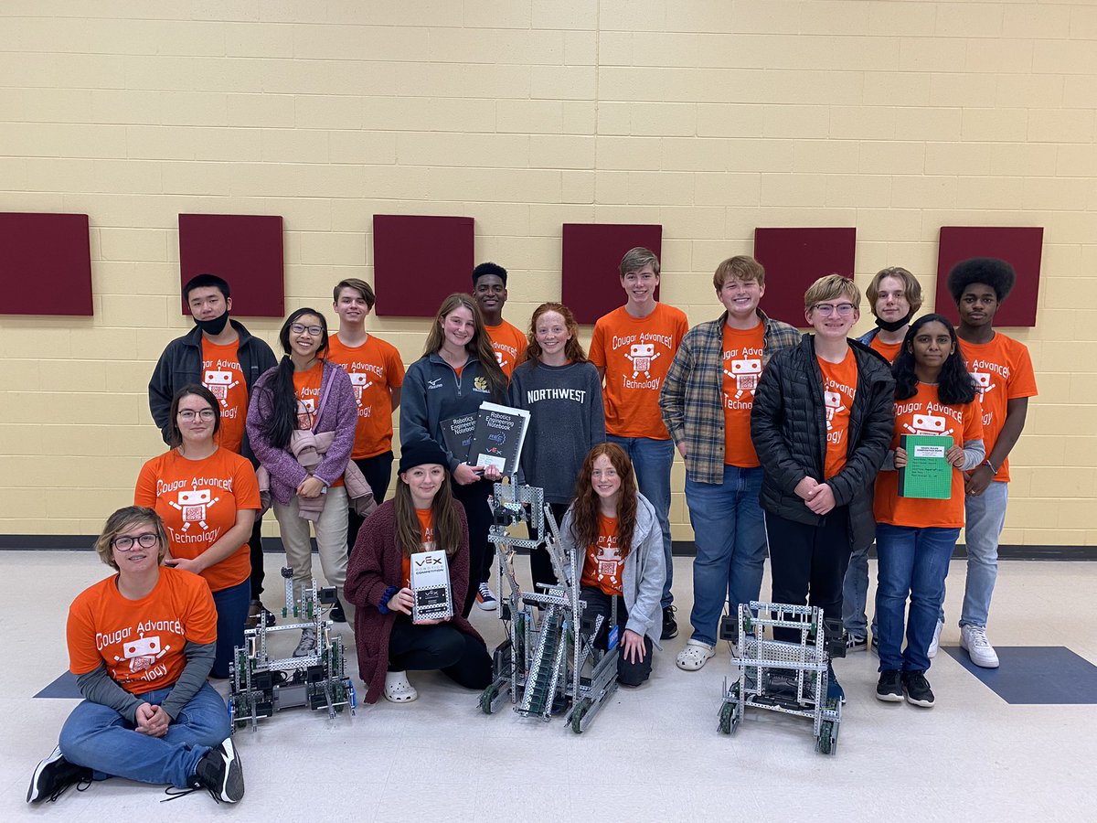 NWRankinHS's tweet photo. The NWR Robotics Team competed at the VEX Robotics Competition hosted by Ridgeland High School today. One of the teams won the design award and qualified for the state competition on Feb. 18 at the Muse Center. #GoCougars #g2b https://t.co/3ApiEUXt01