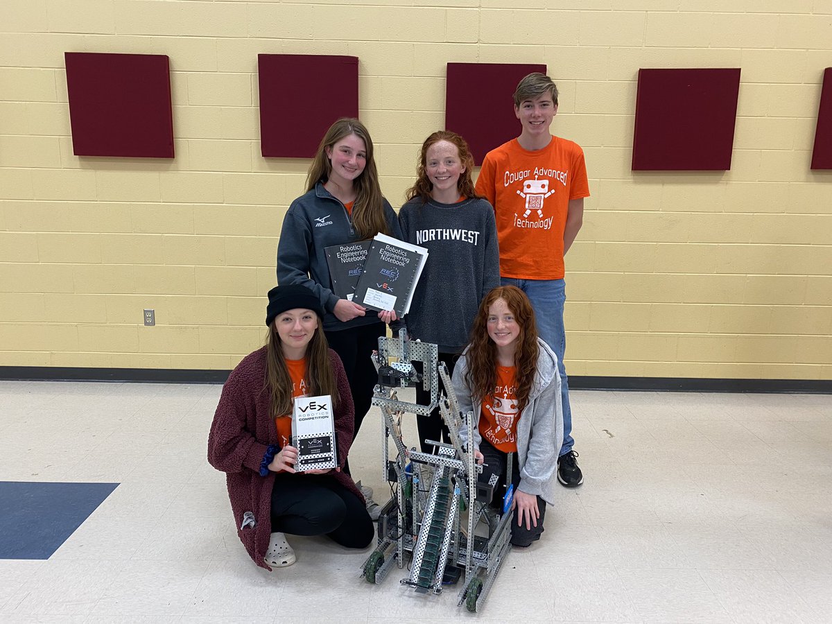 NWRankinHS's tweet photo. The NWR Robotics Team competed at the VEX Robotics Competition hosted by Ridgeland High School today. One of the teams won the design award and qualified for the state competition on Feb. 18 at the Muse Center. #GoCougars #g2b https://t.co/3ApiEUXt01
