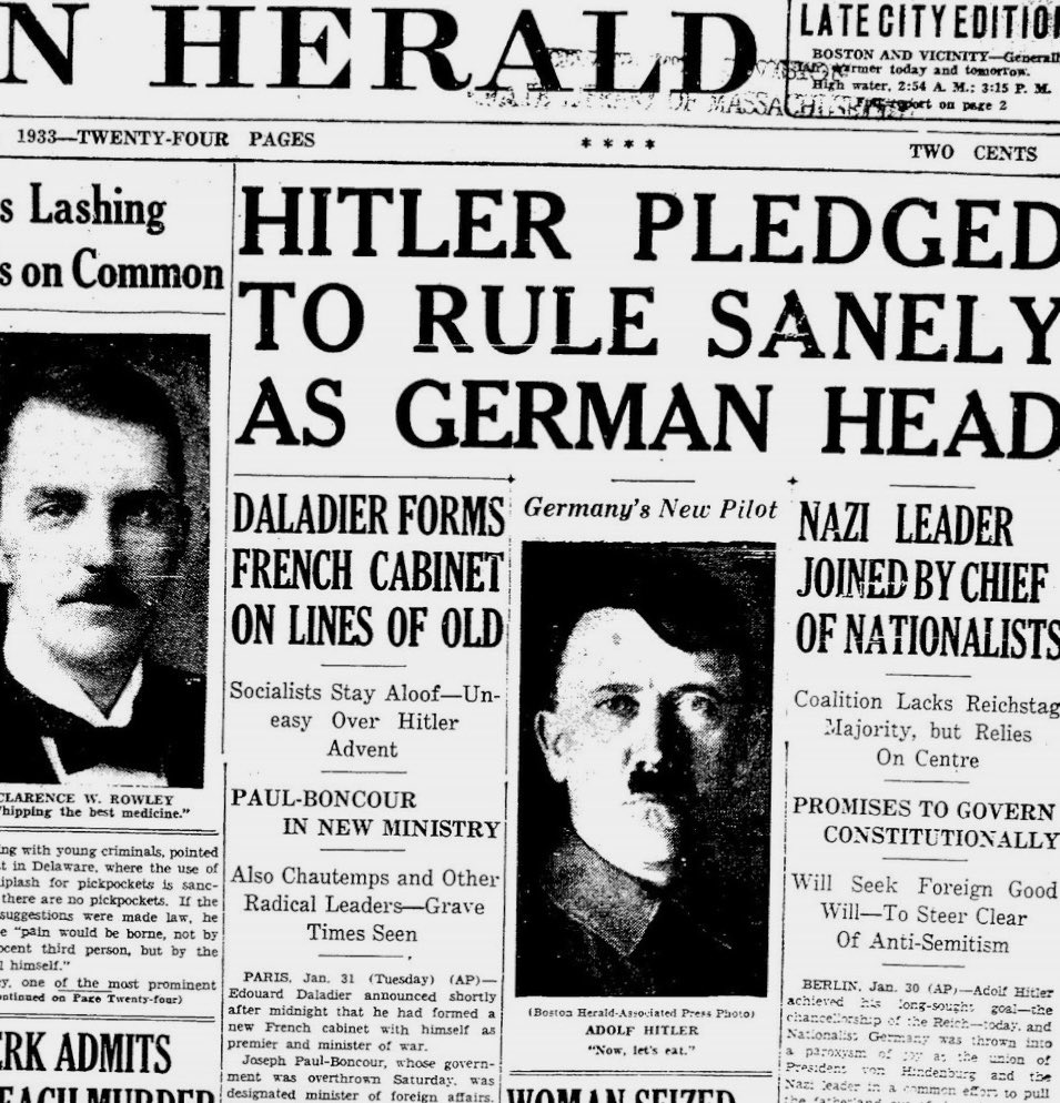 BeschlossDC's tweet photo. “Hitler pledges to rule sanely…to govern constitutionally…to steer clear of anti-Semitism”—tomorrow 1933: https://t.co/LIqulKvyuN