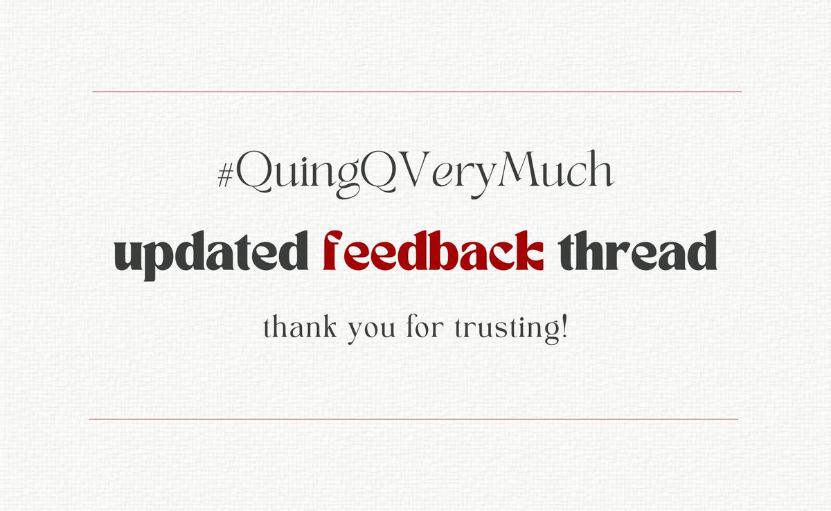 commsbyquing's tweet photo. 𓏳 ✴︎ feedback thread update ! thank you so much for trusting me ☻ will always guarantee quality work ♡

#QuingQVeryMuch https://t.co/TjcwdI0C9k