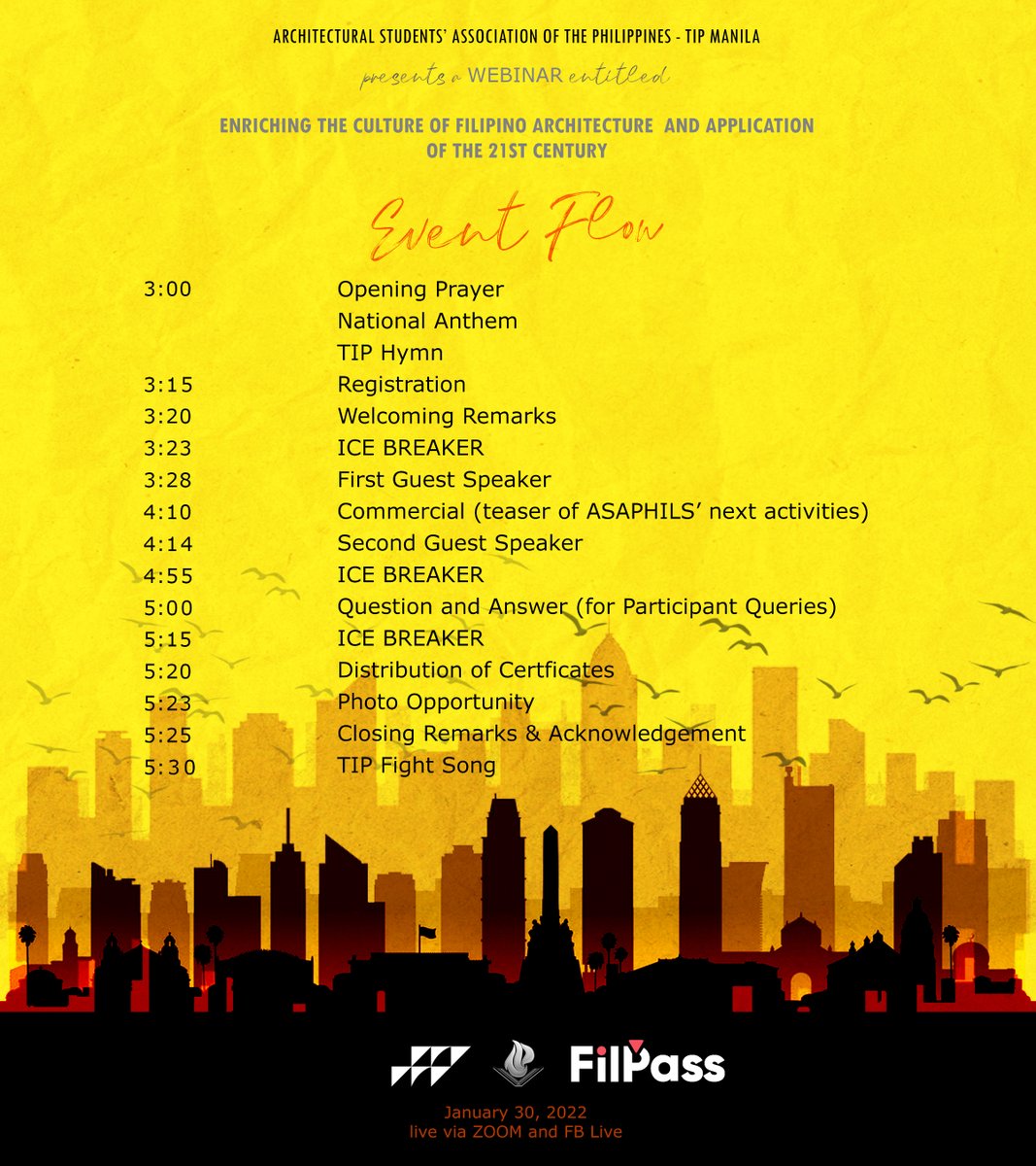 asaphil_tipmnl's tweet photo. 𝐅𝐢𝐧𝐚𝐥𝐥𝐲, 𝐭𝐡𝐞 𝐥𝐨𝐧𝐠 𝐰𝐚𝐢𝐭 𝐢𝐬 𝐨𝐯𝐞𝐫!

Here is the program flow for today's event via Zoom and Facebook Live Stream today at 3:00 pm

See you there, Arkids!

In partnership with:
The UP Architecture Forum
FilPass https://t.co/CHAFXT0Lxs