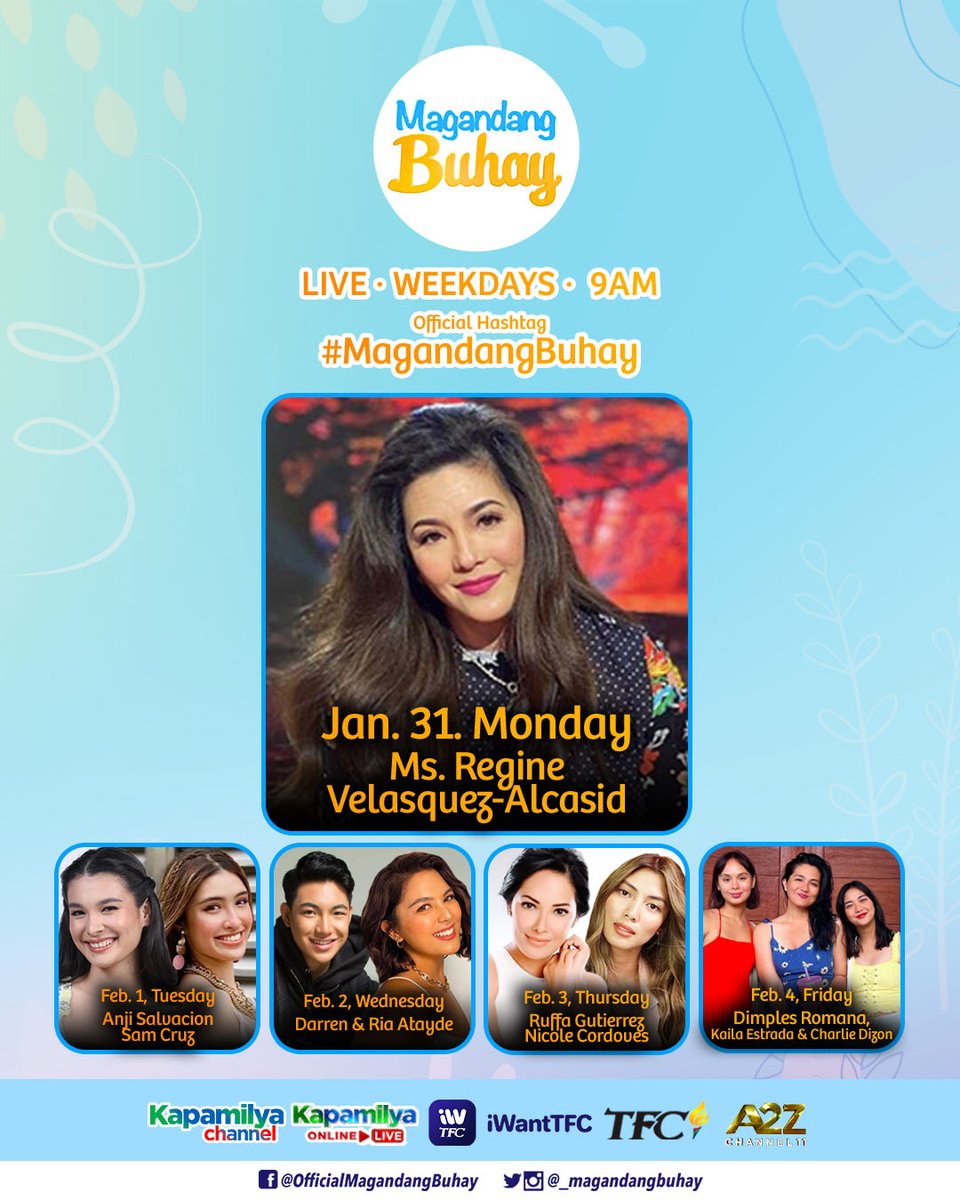 _MagandangBuhay's tweet photo. Mga Momshie and friends! WOOHOO! 

Heto na ang pinaka-iniintay nating bisita! Abangan ngayong Lunes si Asia's Songbird, Ms. Regine Velasquez-Alcasid bilang Ku-Momshie LIVE sa #MagandangBuhay! https://t.co/D8NiviLHFA