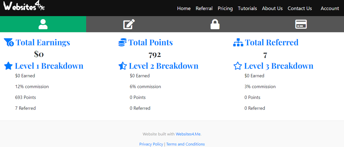 Just finished the Referral Report page for websites4.me a simple website builder. Early Adopter reward, 20%, 10%, and 5% referral commissions for life. Just sign up and share your link. Launching Feb 2, 2:22 pm, 2022. #referral #websites #webdesigner #WebsiteBuilder