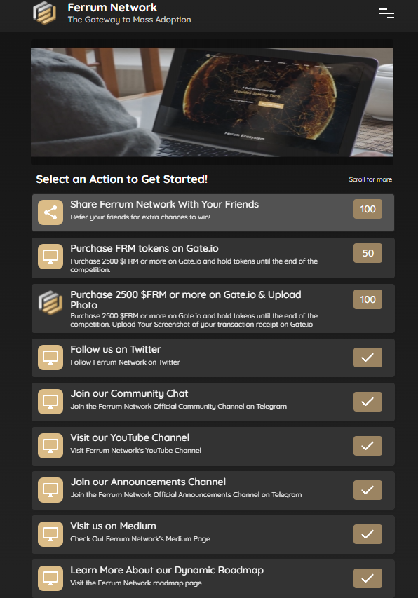 CasinoBlogTK's tweet photo. 800~ FRM tokens +NFT'S for simple tasks
https://t.co/b3yDeBzr6N
#awardpool #FerrumNetwork #Airdrop #NFT https://t.co/O66KVOwc50