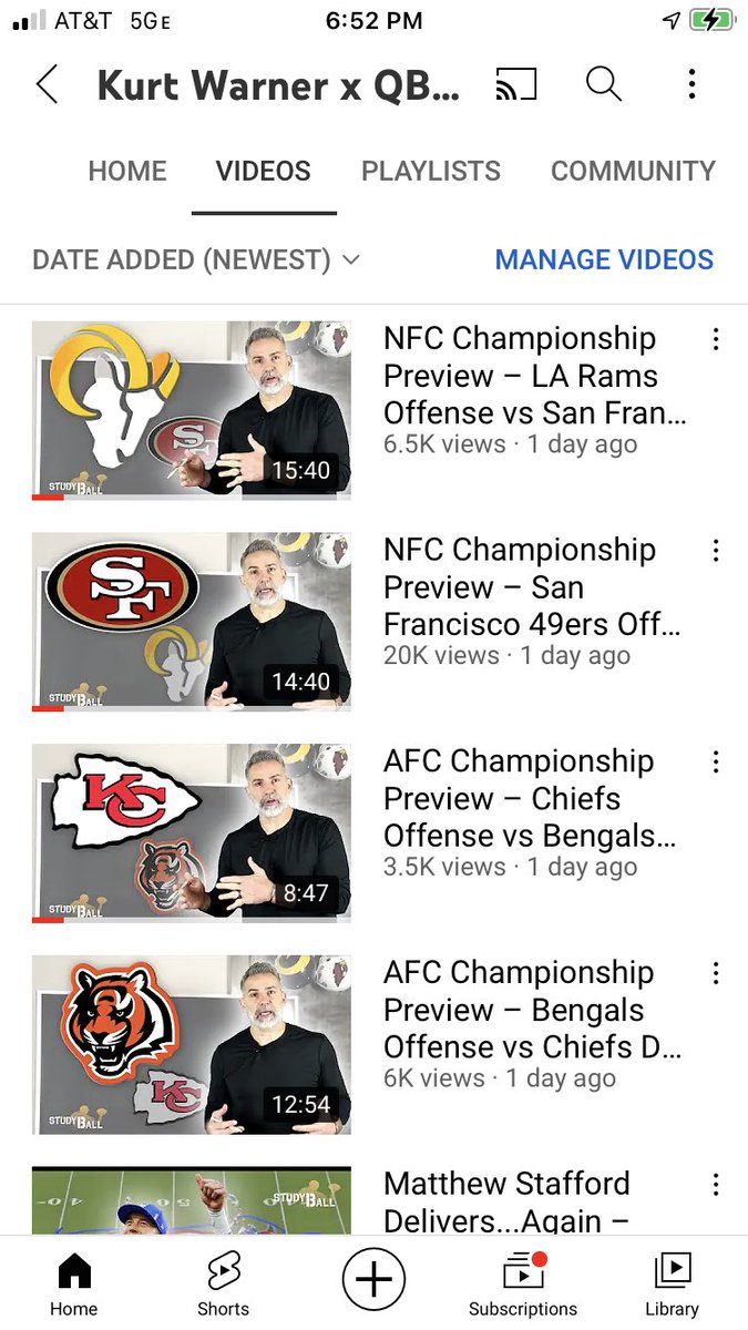 kurt13warner's tweet photo. Hard to deny that @49ers faithful are passionate about their team… heres a shot of views on the different videos I did for #ChampSunday &amp; you can see which one has 3x as many… gotta give them props! @QBConfidential https://t.co/tguutHSq3l