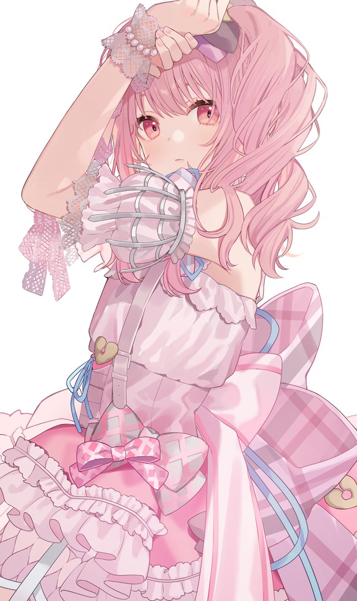 pink hair 1other pink eyes bow solo frills dress  illustration images