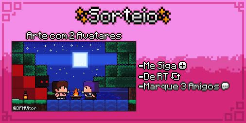 DFMVitor's tweet photo. ✨SORTEIO✨
Para comemorar os 2k de seguidores estou fazendo esse sorteio de uma Arte com 2 Avatares, para concorrer é simples:
-Me Siga ➕
-Dê RT 🔄
-Marque 3 Amigos 💬
Boa Sorte! :) https://t.co/Wez5XrV7Q7