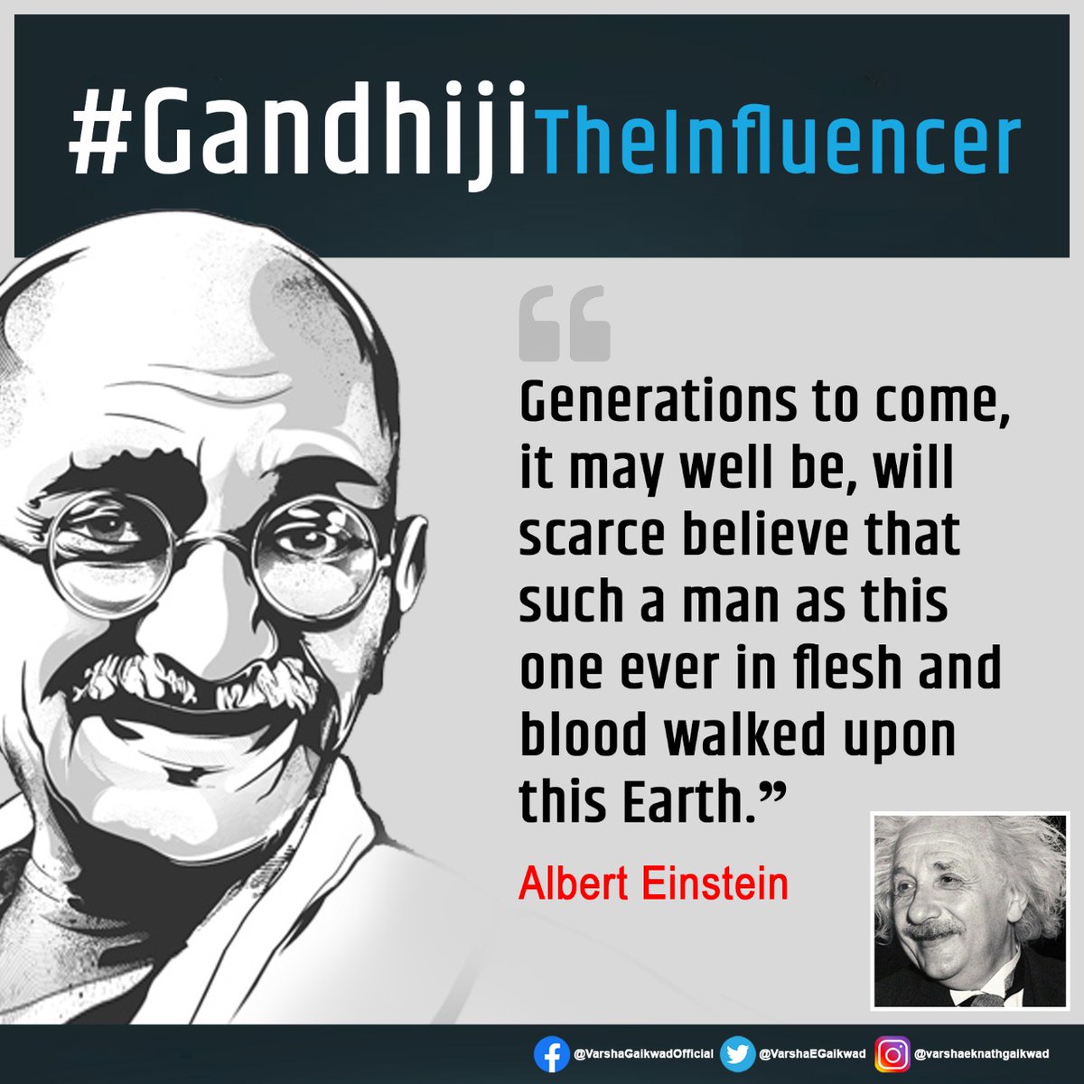 VarshaEGaikwad's tweet photo. One of the greatest scientists of all time, Albert Einstein, was highly influenced by #Gandhiji. He had written to the Mahatma a few times and believed in Gandhiji's idea of non-violence. His tribute to the Mahatma is one of the most quoted tributes. #GandhijiTheInfluencer https://t.co/zf9irBLtwS