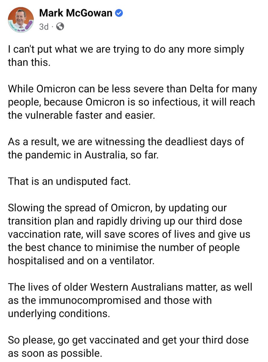 This is just logical. I dont see why someone who is prioritising people's lives is copping it.

What have we become if this approach is seen as wrong?

#auspol #COVID19Aus #WA #covid19WA #auspolWA #McGowan #WALabor #Australia