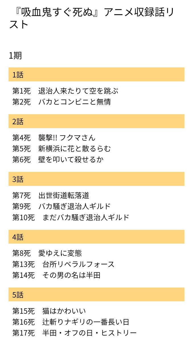 looken_33's tweet photo. 吸死の既刊全話のタイトル一覧および各話登場キャラ表をサイトに上げました〜！🎉　ページ内検索をすれば「吸血鬼Y談おじさんが出てきた回は？」とか全部分かる！　他アニメ収録話数リスト、単行本のおまけやカバー裏のメモもあります✍️
吸血鬼すぐ死ぬfam
https://t.co/QsrazXpCEL https://t.co/PUupSgC3D0