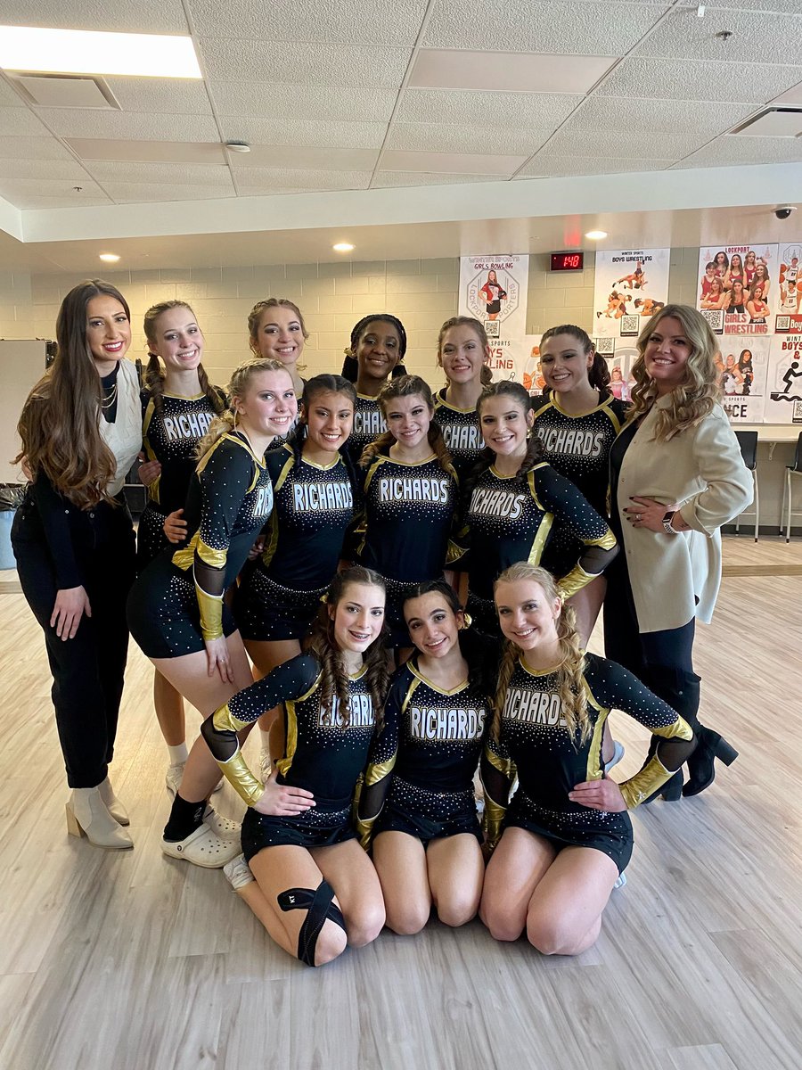 Richards Cheerleading 💛🐾 (@hlrcheerleading) on Twitter photo Our girls are going to state! This is a huge achievement for our cheerleading program. Keep up the amazing work ladies! Congratulations 🖤💛🤍 #RB4R <a href="/BulldogsHLR/">Richards High School</a> Our girls are going to state! This is a huge achievement for our cheerleading program. Keep up the amazing work ladies! Congratulations 🖤💛🤍 #RB4R <a href="/BulldogsHLR/">Richards High School</a>