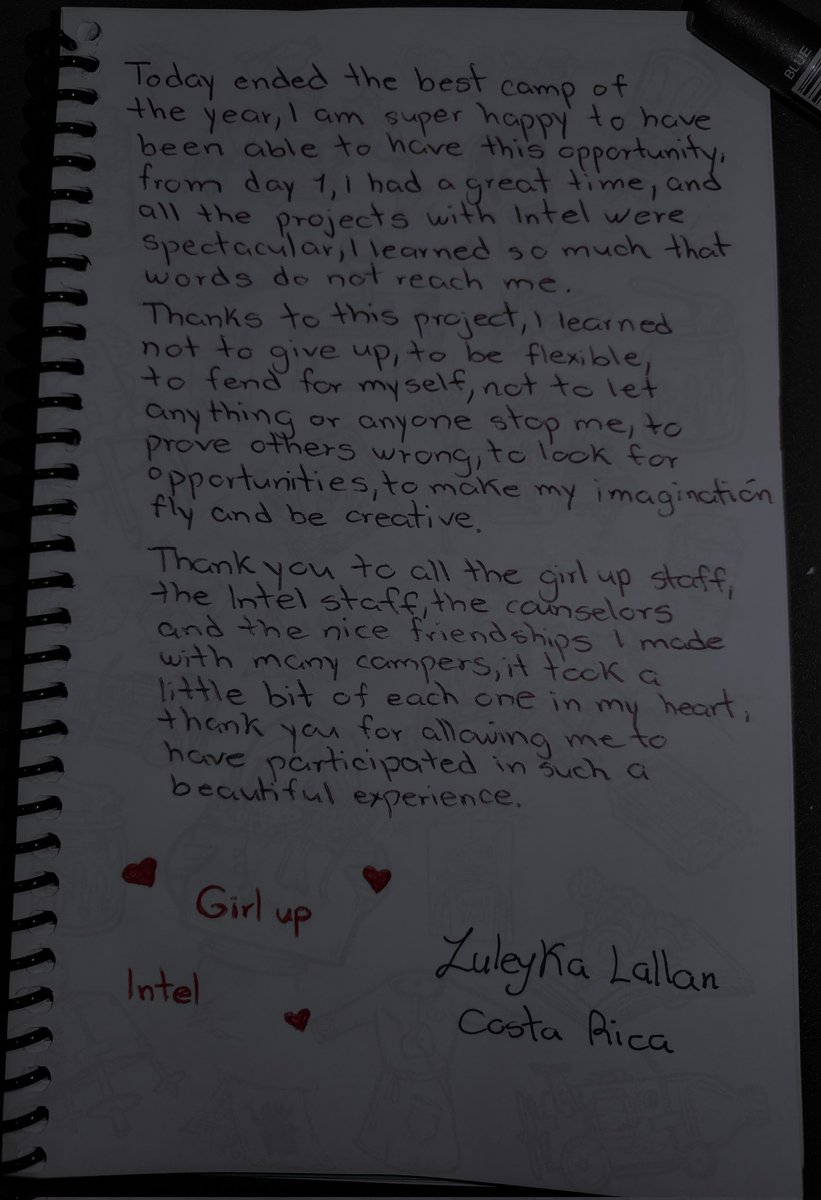 svtswaa's tweet photo. Enormemente agradecida con esta maravillosa experiencia.
Reduje mi carta lo más posible pero de este camp aprendí tanto que me llevaría un libro 😭💕.
Triste porque llegó a su fin, pero seguiré al al tanto de todo. 😼

@GirlUp @girluplatam @intel @intel_la
#WiSciCentroamérica https://t.co/VQa0Dt2Bw7