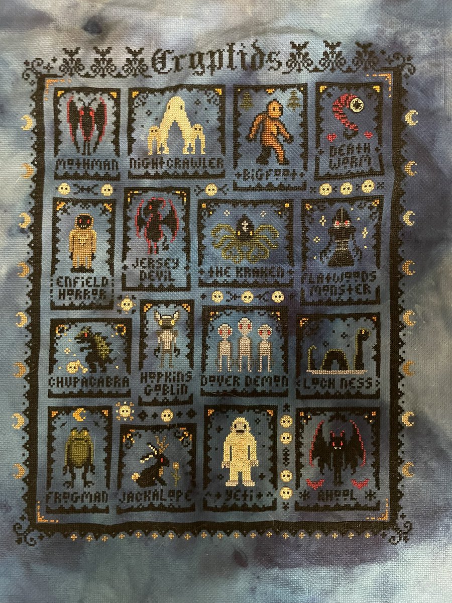 vtress29's tweet photo. Officially have a complete finish on the #CryptidSAL (pattern by @Witchy_Stitcher ) 🖤 This was super fun to stitch and I can’t wait to get a frame on it. https://t.co/SzbSrD47GF