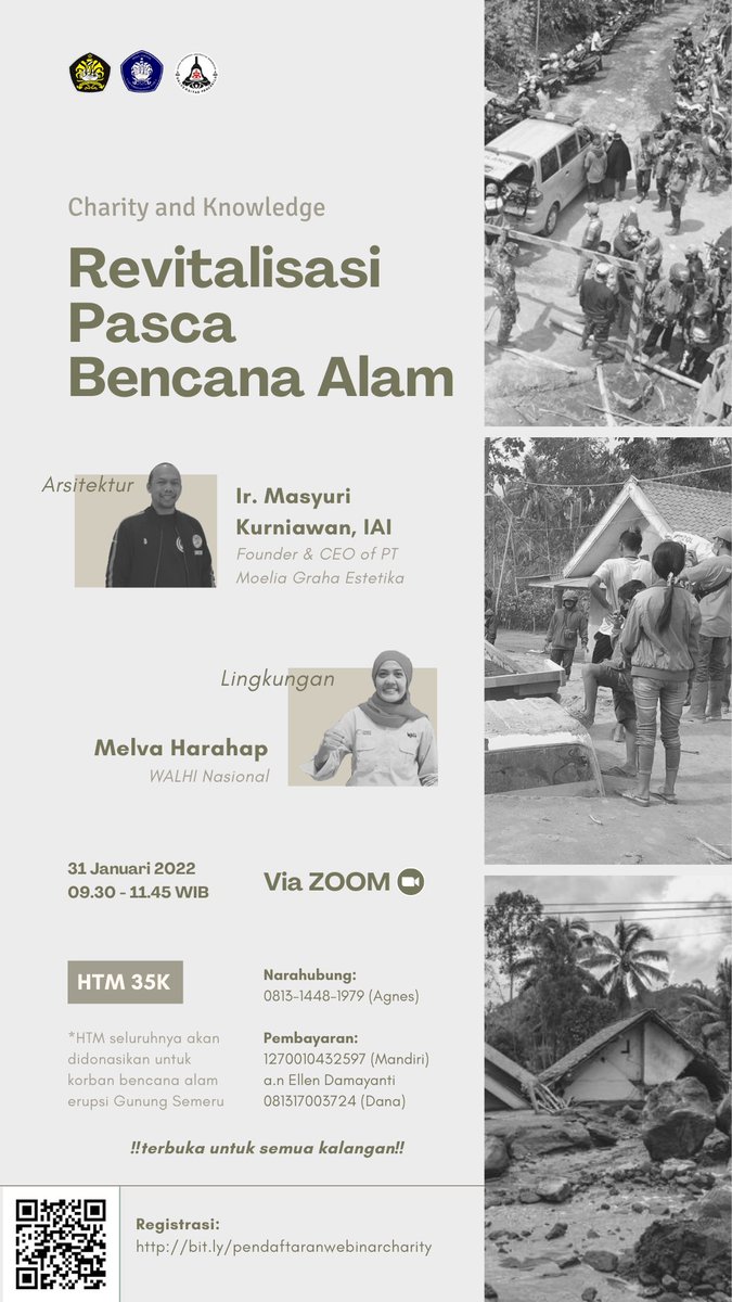 IMAB_UP's tweet photo. [WEBINAR&amp;CHARITY SEMERU]
❗️"Revitalisasi Pasca Bencana"❗️

Hallo Mahasiswa Arsitektur ! 
Bidang III IMA’B FT-KMUP akan melaksanakan Webinar &amp; Charity 
sebagai aksi galang dana bencana alam erupsi Gunung Semeru pada: https://t.co/SRZJ7ha2W3