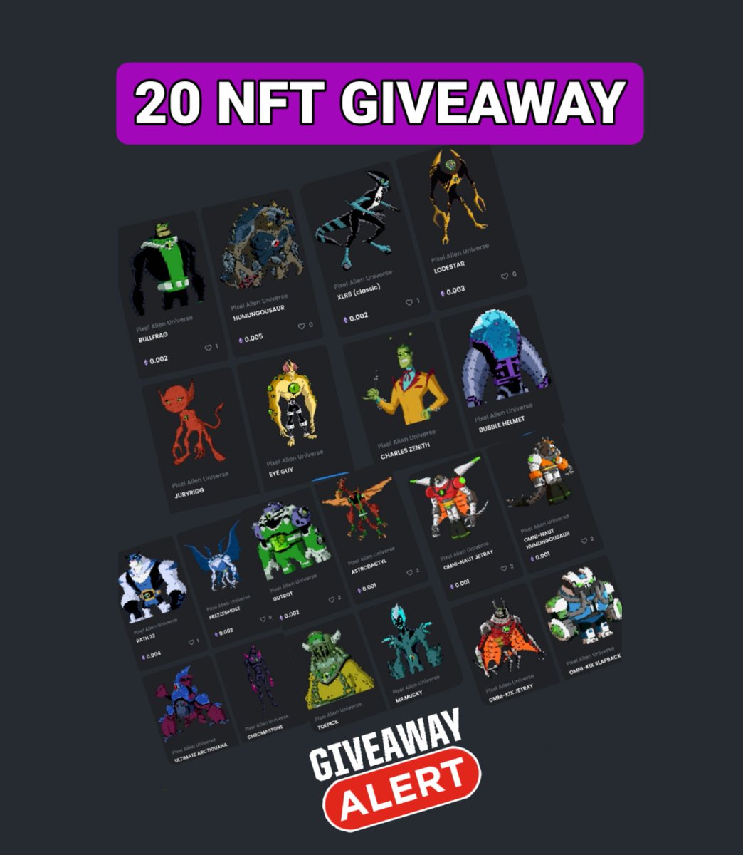 pxalienuniverse's tweet photo. I am giving away 20 nfts on Instagram 
@pixelalienuniverse ig username 
#NFTs #NFTGiveaway #NFTdrop #NFTCommunity #nftart #PixelNFT #PolygonNFT #nftcollectors #NFTartists https://t.co/nY1Jwidk6h