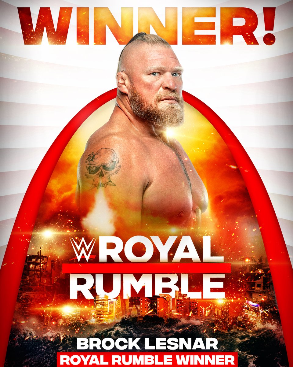 WWE's tweet image. #TheBeast punches his ticket to #WrestleMania!

#RoyalRumble @BrockLesnar