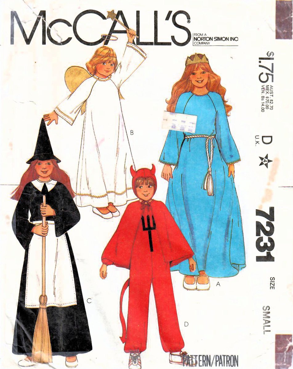 🐣. Offer Xtras! 1980s McCall's 7231 Vintage Sewing Pattern Child Costume Boys Girls Angel, Princess, Witch, Devil Size Small (2-4) for $6.00 #CostumePattern #ChildCostume