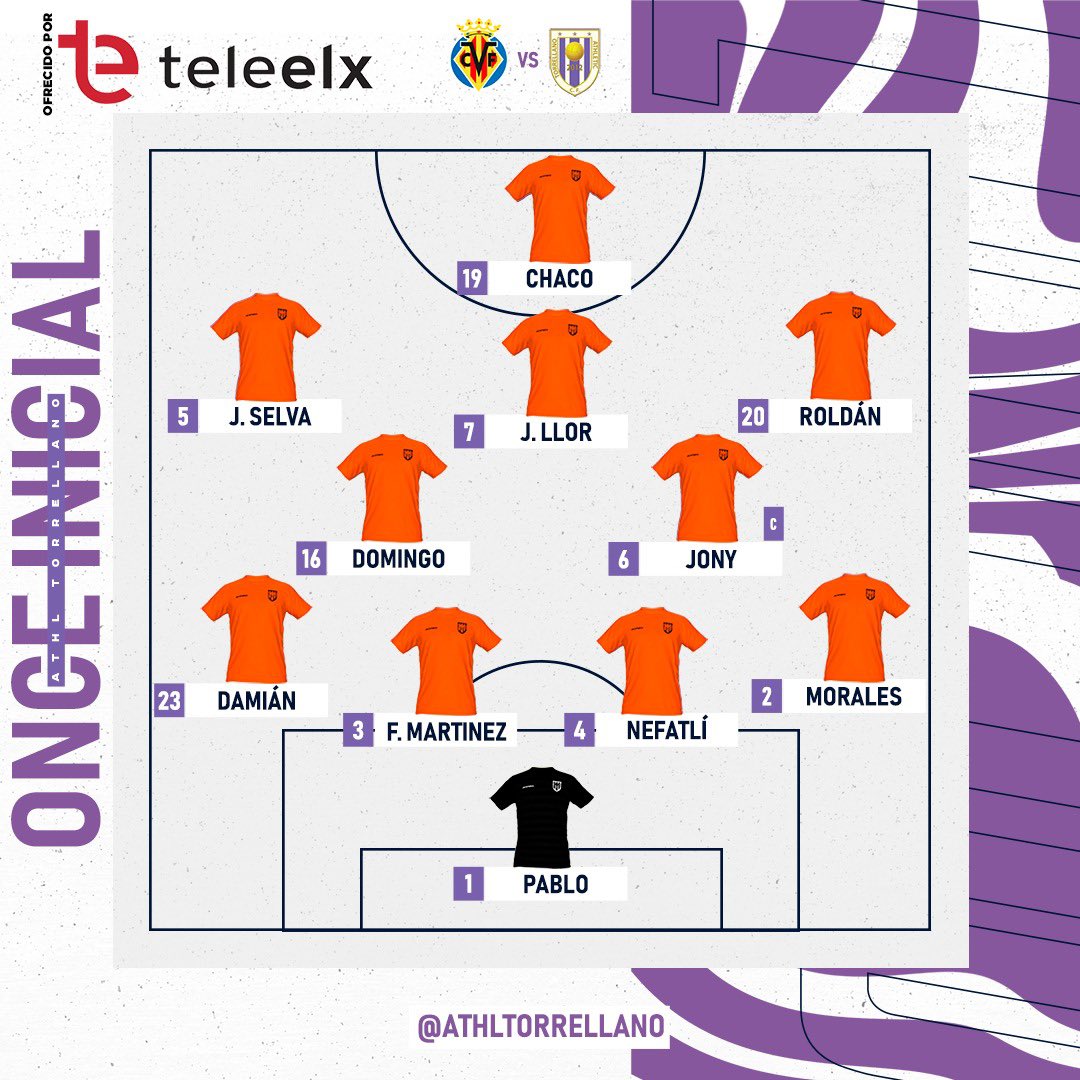actorrellano's tweet photo. 📄 𝐀𝐋𝐈𝐍𝐄𝐀𝐂𝐈𝐎́𝐍 | Nuestro 1️⃣1️⃣ para enfrentarnos al @VillarrealCF C en el Mini Estadi 🤍💜

@TeleElx 

#AthleticTorrellano #AupaTorrellano #VillarrealCFC #TerceraRFEF https://t.co/Y1BP3WEqSq