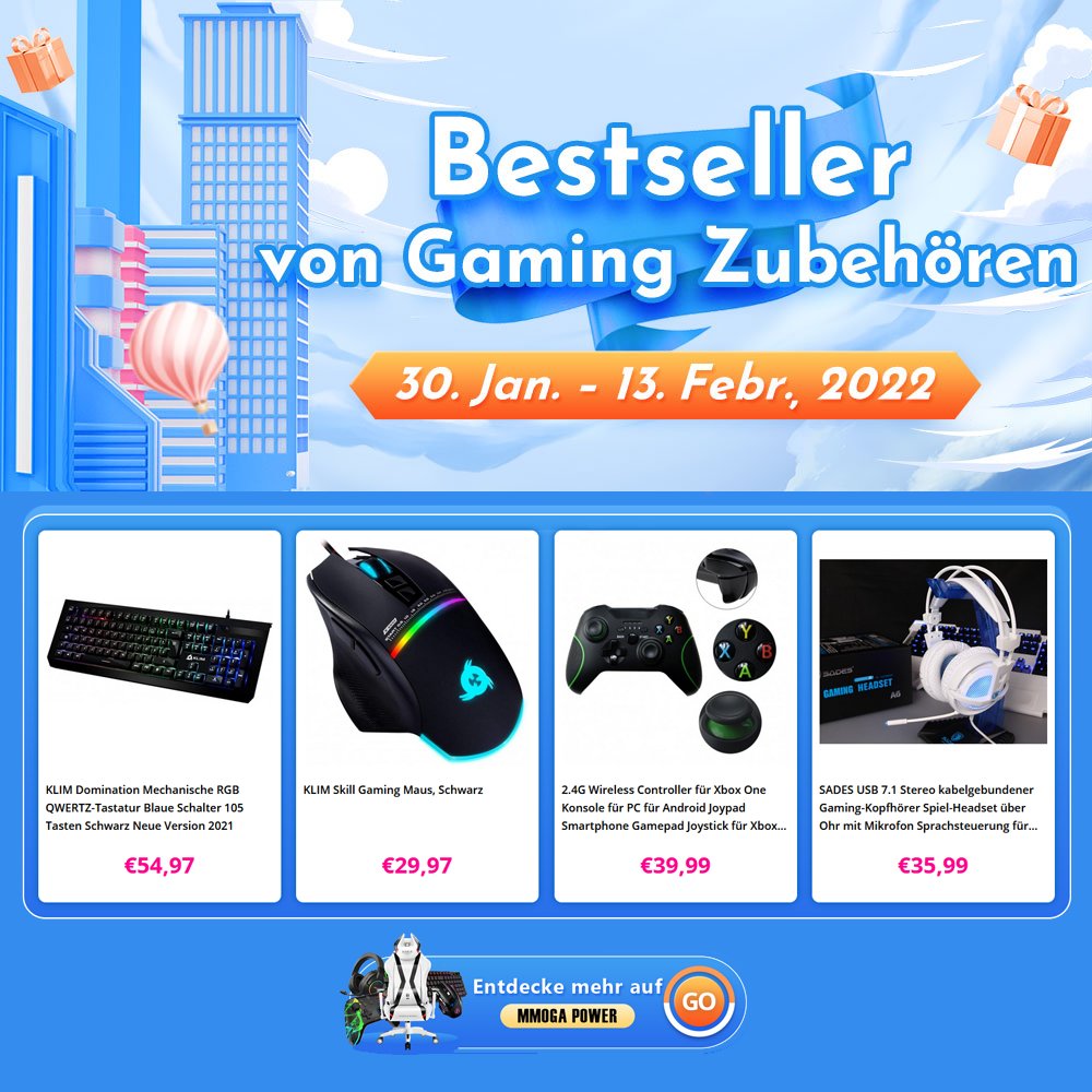 #MMOGAPOWERDEAL 
#KLIM Domination Mechanische QWERTZ #GamingTastatur nur für 54,97 €, 2.4G drahtloser #XboxOnecontroller 39,99 €, und #SADES kabelgebundener #GamingKopfhörer 7.1 Stereo 35,99 €.
Entdecke mehr #Angebote für #GamingZubehör auf #MMOGAPOWER:
mmogapower.com/index.php?rout…