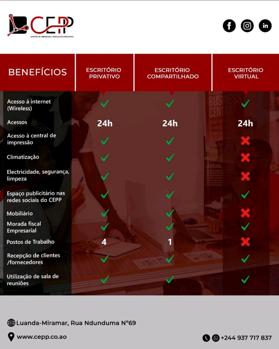 CEPP15358155's tweet photo. Procura escritórios,  endereço fiscal, zona Central de Luanda (Miramar), mobilado e serviços de apoio, o CEPP coworking é a solução para o seu negócio.

Comercial@cepp.co.ao 

+244 937 717 837 https://t.co/jbs61U2RP6