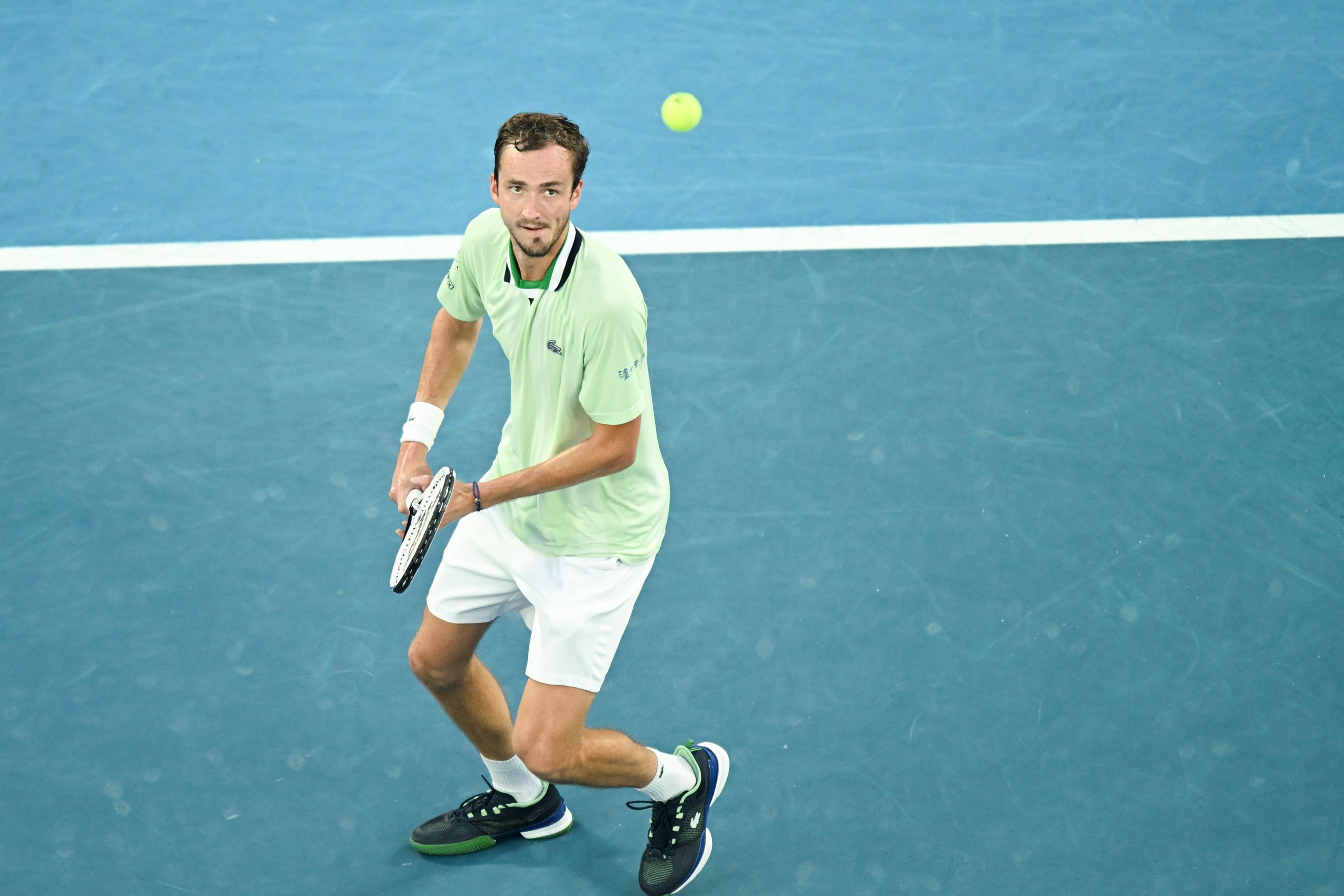 Daniil Medvedev in action during the Australian Open 2022 men's singles final