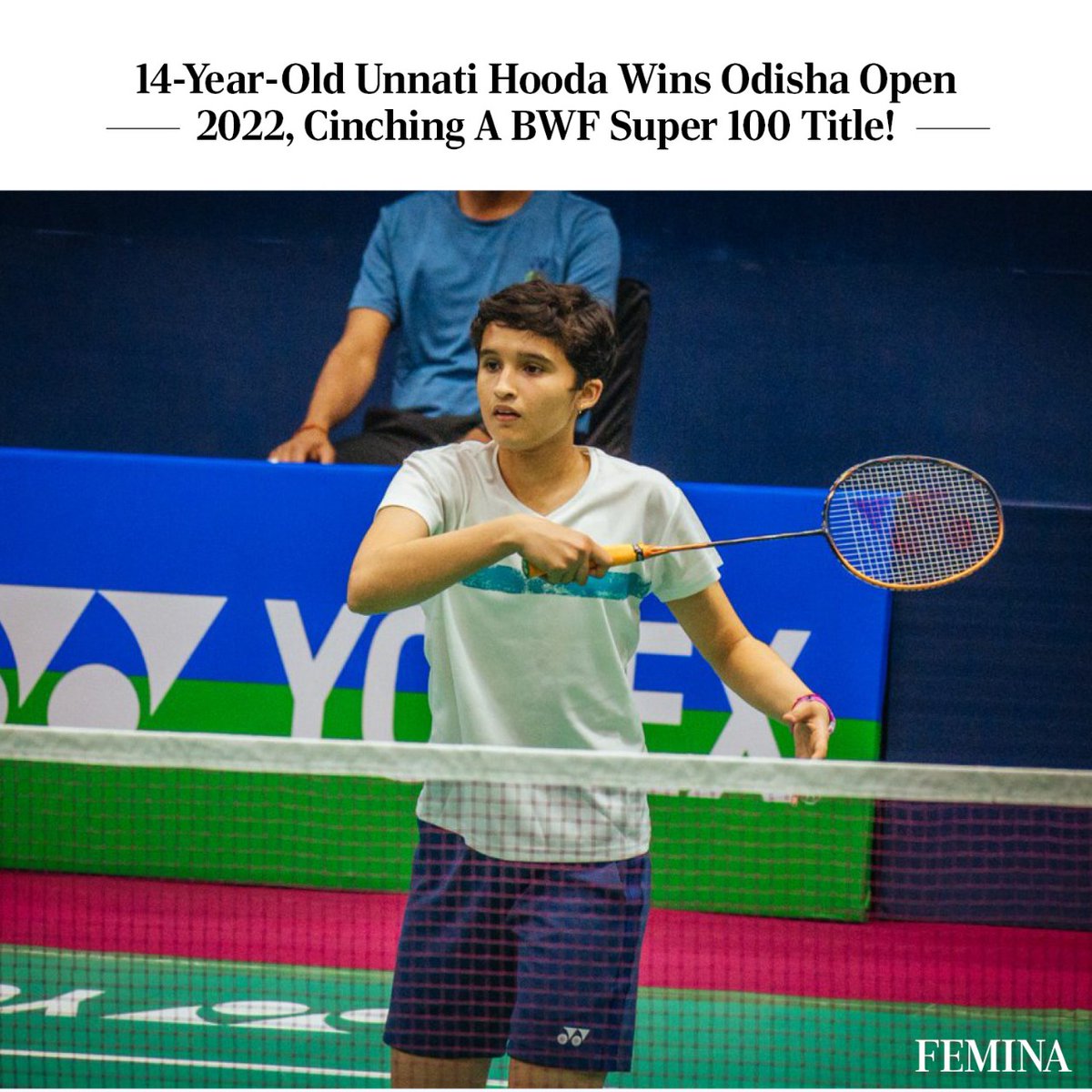 FeminaIndia's tweet photo. Badminton prodigy Unnati Hooda defeated Smit Toshniwal to win the Odisha Open 2022 21-18, 21-11. She is now the youngest Indian to win a Badminton World Federation (BWF) Super 100 title!

#Trending #Achievers #UnnatiHooda #OdishaOpen #BWFSuper100 #Femina #FeminaIndia https://t.co/LBINGIk0Jk
