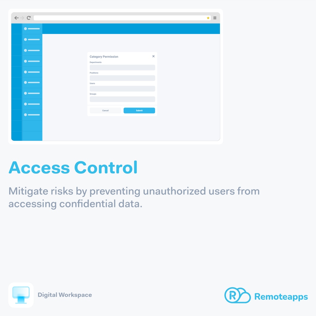 remoteappsbh's tweet image. Access Control
Mitigate risks by preventing unauthorized users from accessing confidential data.

#remoteApps #Bahrain #ERPSystem #ريموت_آبس #digitalization #DigitalWorkplace #Digital_Workplace