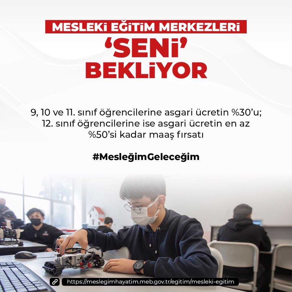 Elаzığ İl Мillî Eğitim Müdürlüğü (@elazigmem) on Twitter photo Mesleki Eğitim Merkezi öğrencilerine Asgari ücretin % 30’u ve % 50’si oranında maaş desteği sağlandığını biliyor muydunuz?
<a href="/tcmeb/">Millî Eğitim Bakanlığı</a> <a href="/omertoraman25/">Ömer Toraman, Doç. Dr.</a> <a href="/feyzigurturk/">Feyzi GÜRTÜRK</a> #MesleğimGeleceğim Mesleki Eğitim Merkezi öğrencilerine Asgari ücretin % 30’u ve % 50’si oranında maaş desteği sağlandığını biliyor muydunuz?
<a href="/tcmeb/">Millî Eğitim Bakanlığı</a> <a href="/omertoraman25/">Ömer Toraman, Doç. Dr.</a> <a href="/feyzigurturk/">Feyzi GÜRTÜRK</a> #MesleğimGeleceğim