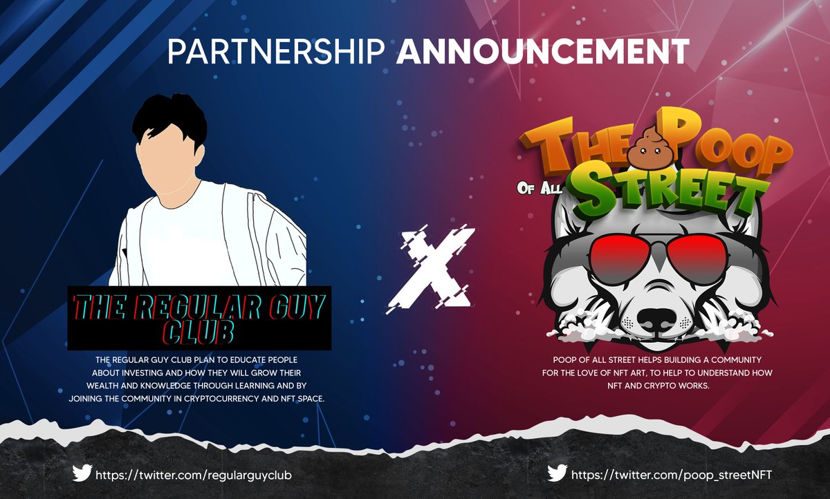 The Regular Guy Club x The Poop Of All Street 🤝

🎉The Regular Guy Club NFT GIVEAWAY🎉

We are giving:
- The Regular Guy Club NFT #Polygon 
Rules:
Follow us and <a href="/regularguyclub/">The Regular Guy Club ⌂</a> 
 
Retweet
Tag 3 Friends, and
Only followers can join!

We'll choose the winner in 24 hours