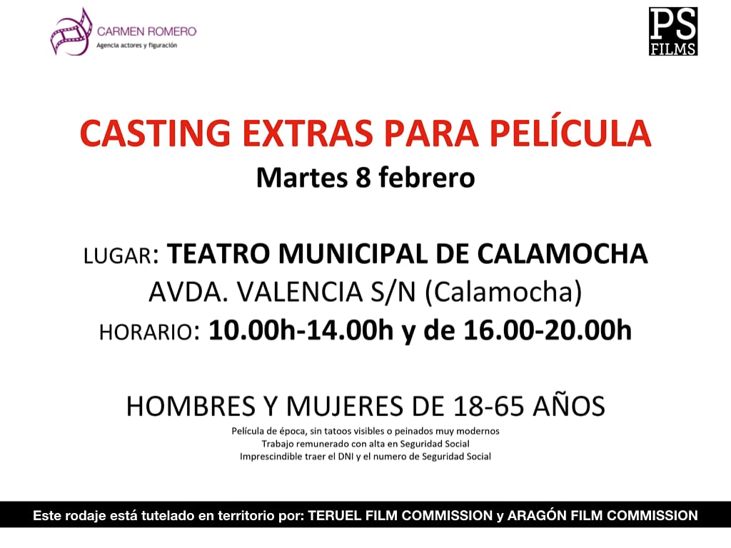 👇🏻Nuevo CASTING para película de época en Calamocha.
🔜8️⃣ꜰᴇʙʀᴇʀᴏ
Con la colaboración de @ayuntamientocalamocha @filmlonelylands @teruel_filmcommission
#allyouneedisaragon
#enteruelserueda
#shootinTeruel
#shootinspain
#shootinAragon