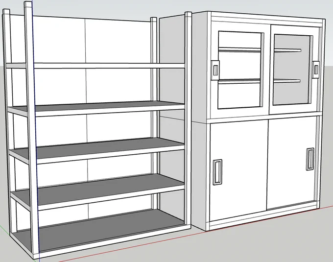 練習もかね、オフィスにありそうなやつSketchupで作ってた 