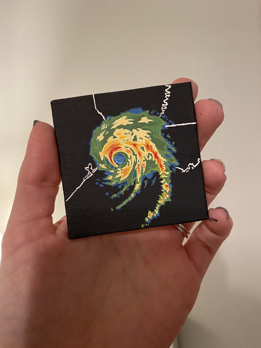 The painting urge has been fierce lately and tonight I gave in. Hurricane Laura as seen from the LCH radar at 5:33Z on 8/27/20. One of the final scans made before the radar failed.