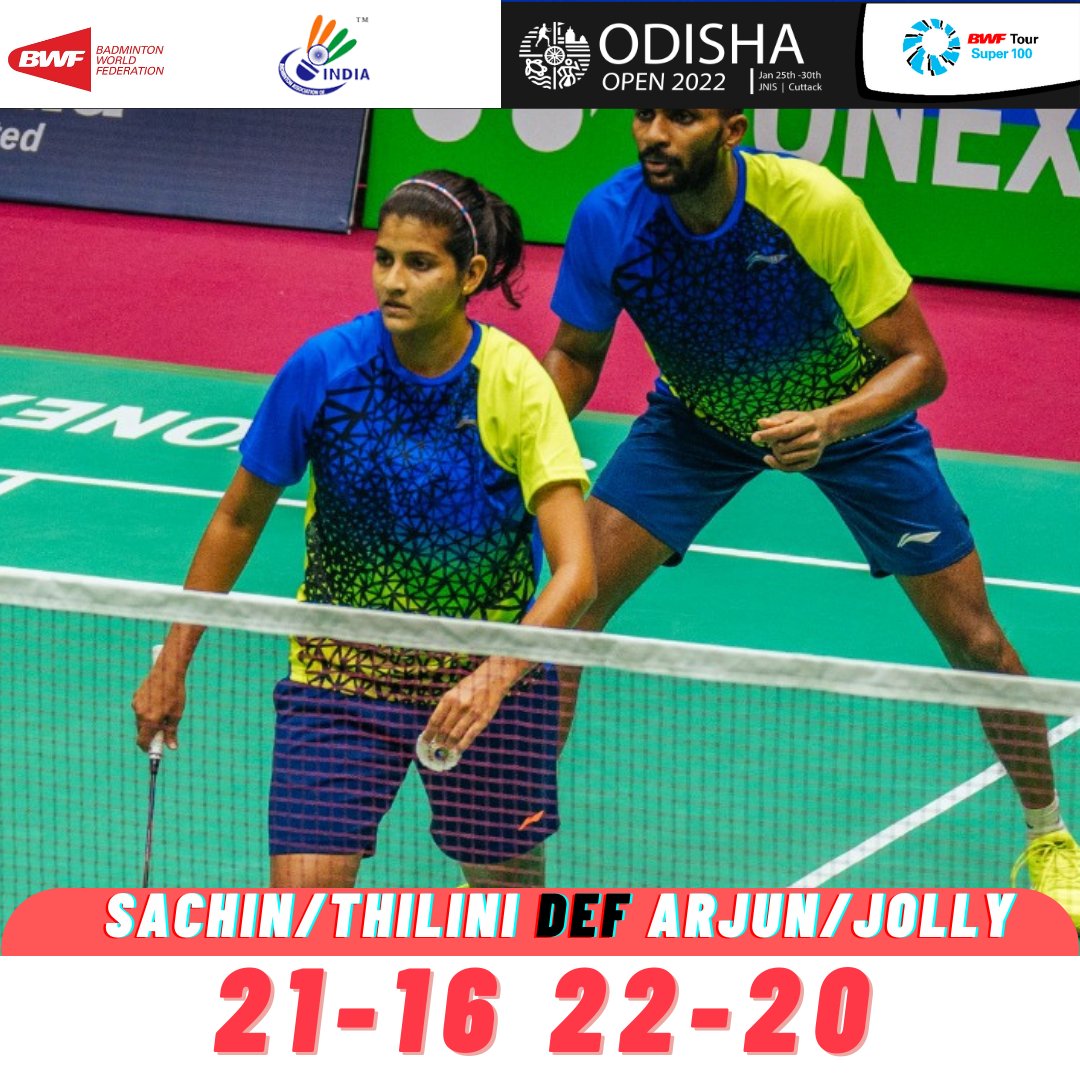 OdishaOpen100's tweet photo. #OdishaOpen2022 #Champions #MixedDoubles

Sachin D/Thilini H 🇱🇰 take the XD Title win a stunning win over MR Arjun/Treesa Jolly in straight games!

21-16 22-20

@sports_odisha @BAI_Media @MyDalmiaCement 

#OdishaOpenSuper100 #IndianBadminton https://t.co/TOK4P6Lmuv