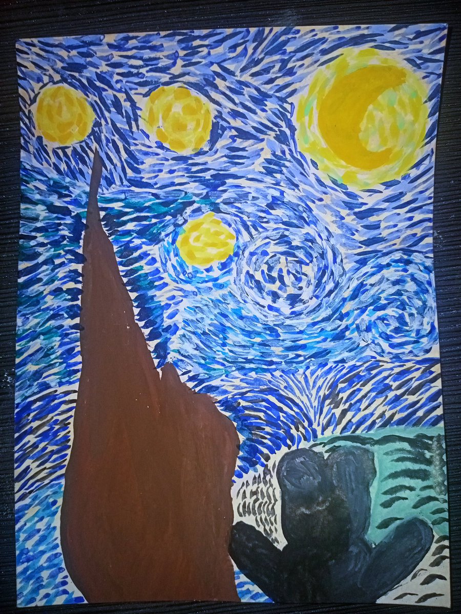 lasiypinky's tweet photo. Hello guys !!!! Knocking at you doors !! HEHEHEHEA Here's my entry for today !! Vincent Van Gogh's "Starry Night" inspired painting with the hypebears in it !! And some spooky vibes hypebears !! @TheRickk @hypebearsclub i hope you liked it ❤️ https://t.co/VnINkB58up