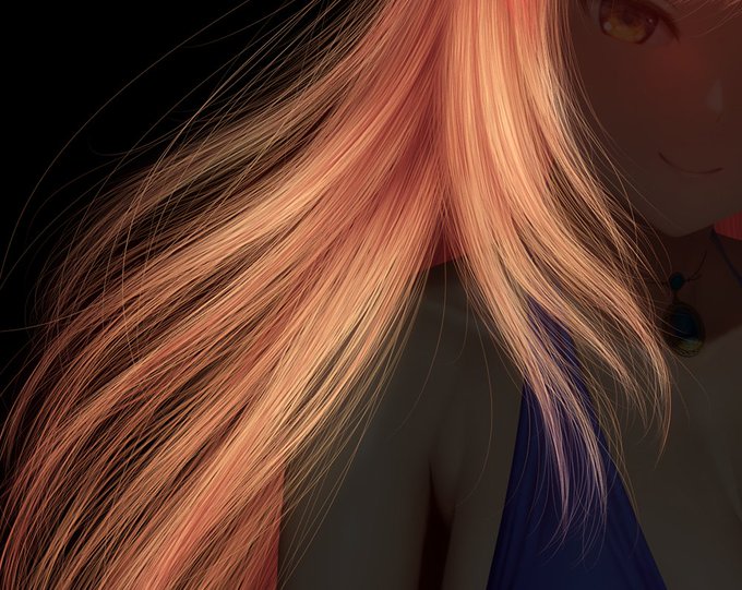 今回の髪の毛部分の拡大。
誰も分かんないと思うけど、今回ブラシと描き方少し変えた。 