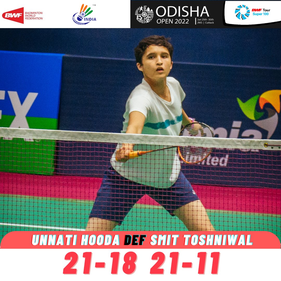 OdishaOpen100's tweet photo. #OdishaOpen2022 #Champions #WomensSingles

Unnati Hooda puts in a sublime performance to win the WS title. She defeated Smit Toshniwal

21-18 21-11

@sports_odisha
@BAI_Media
@MyDalmiaCement
 
#OdishaOpenSuper100 #IndianBadminton https://t.co/QNV5sz404e