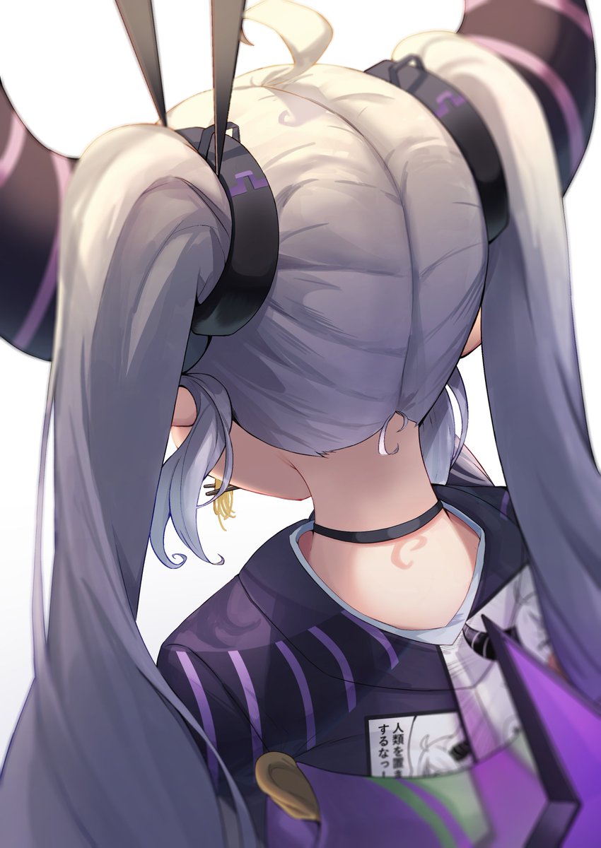 la+ darknesss 1girl nape solo kimono horns from behind twintails  illustration images