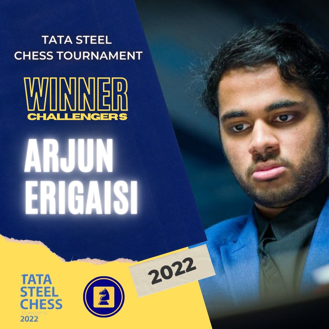 UP32Knights's tweet photo. Congratulations to @ArjunErigaisi for Winning #tatasteelchess 2022 🎉🎉 || #tatasteelchess2022 #up32knights https://t.co/vHgThoWmrv