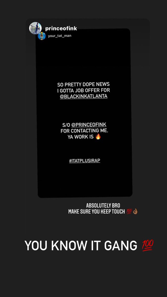 YourTatMan's tweet photo. #BlackInkAtlanta Job Offer 💯 #iTatPlusiRap https://t.co/qkdnqAVscE