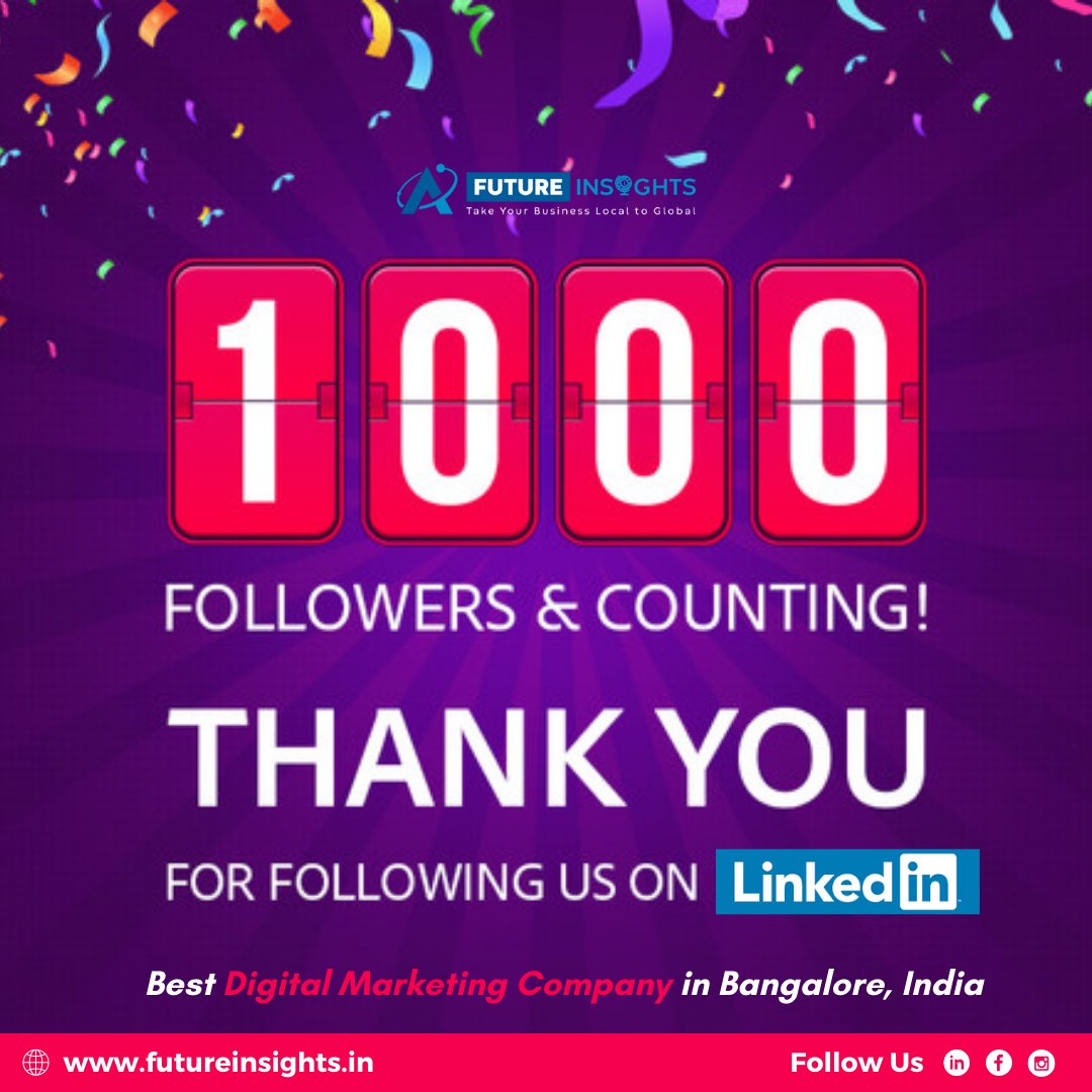 FutureInsights1's tweet photo. We are excited to share that Future Insights recently hit the 1,000+ follower mark on our LinkedIn company page.
A huge thank you goes out to everyone who follows us. We really appreciate your support and enjoy engaging with you.

#digitalmarketingagencybangalore #DigitalIndia https://t.co/x6rjy2xXPH