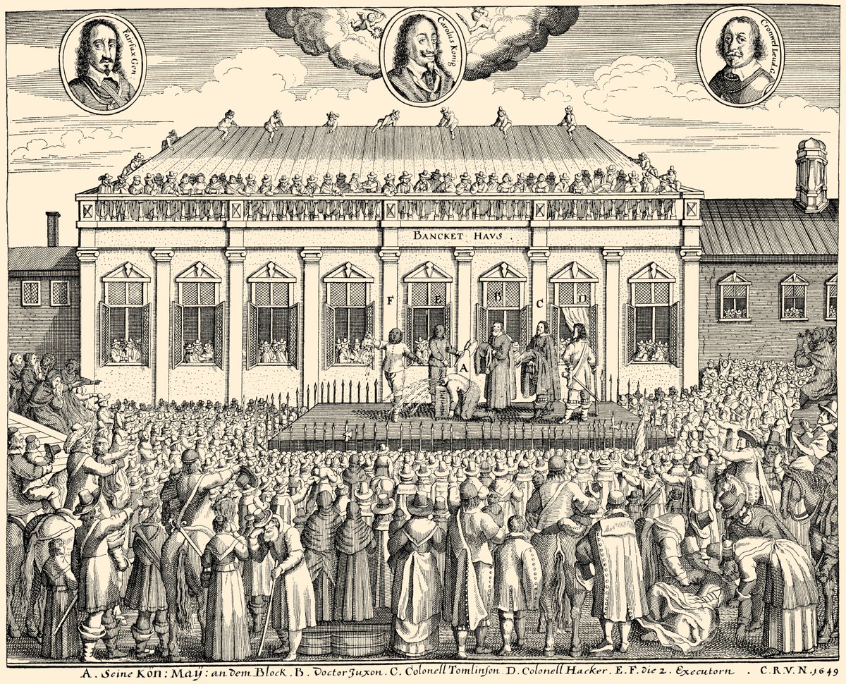 MuseumCromwell's tweet photo. #OnThisDay 30 January 1649, Charles I was executed outside the Banqueting House, Whitehall in London for 'Treason and other high crimes'. Charles behaved with great dignity, before being beheaded with a single blow of an axe by an anonymous executioner. #17thCentury #OTD https://t.co/u5y76bgQ0R