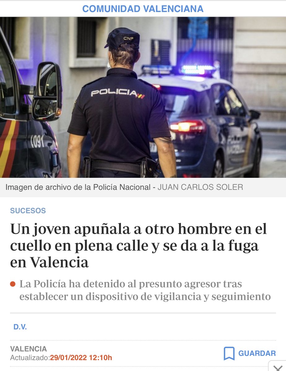 Pableraso's tweet photo. Un joven apuñala a otro hombre en el cuello en plena calle y se da a la fuga en Valencia

Valencia se ha convertido en un ejemplo de delincuencia, inseguridad, dejadez y suciedad.

Y luego sus dirigentes van sacando pecho de ciudad.

Gracias por tanto @AjuntamentVLC https://t.co/hi4Bosd3MJ
