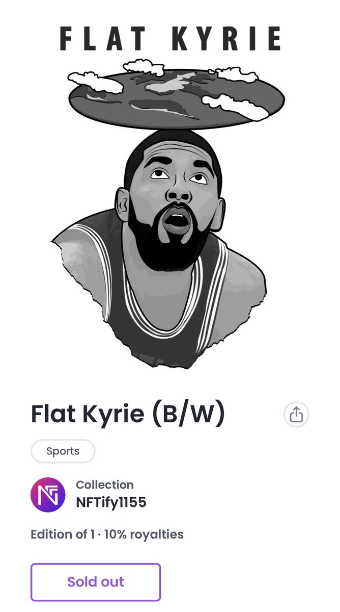 #FlatKyrie has left the building 🔥🚀 <a href="/nftify_official/">NFTify • NFT Marketplace Solution</a> 

1of1 coloured one still available: bigbrawlerbrand.nftify.network/nft/flat-kyrie 

Go and get him 😎🏀🌍

#nbamemes #nfts #NFTProject #NFTsales #bigbrawlerbrand #NFTcollectibles #NFTCommmunity #BallerzNation