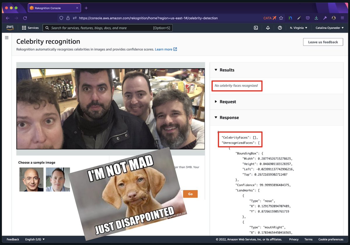 ¡Para el año que viene que se entere AWS Rekognition de quiénes son de verdad las celebridades aquí!
#bilbostack22 💚💜💚💜
