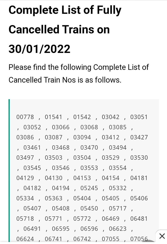 dentodontics's tweet photo. Here are complete list of train 🚂🚋🚃🚋🚃🚋🚃 with train number got cancelled ❌ due to pandemic &amp; other reasons 
Think how innocent 🥺 8 - 9 lakhs aspirants of #Gate2022 can give exams in this condition
Demand #postponegate2022 #delayGATE2022 
@Architguptajii @ActivistSukhpal https://t.co/i1i1B67cM6