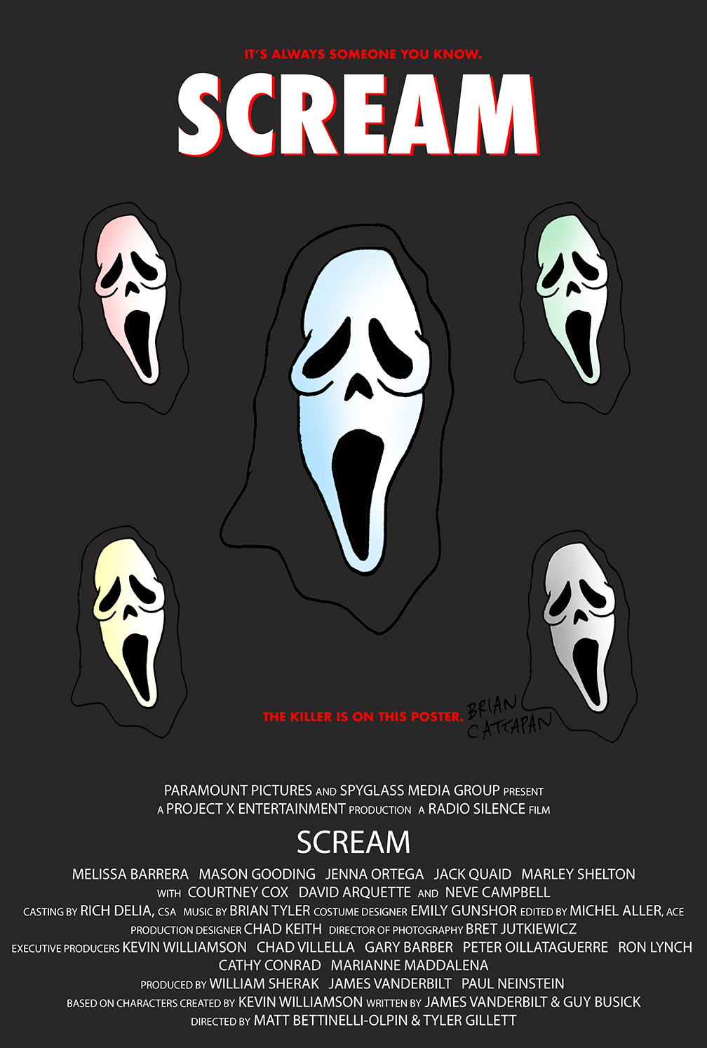 Brian Cattapan on X: I was entertained by SCREAM(5) & inspired to create a  tribute #movie poster.🙂#Scream #ScreamMovie #Scream2022 #Scream5 #Horror  #Comedy #Mystery #movieposter #artist #illustrator #independent  #HelloSidney #productionart #art