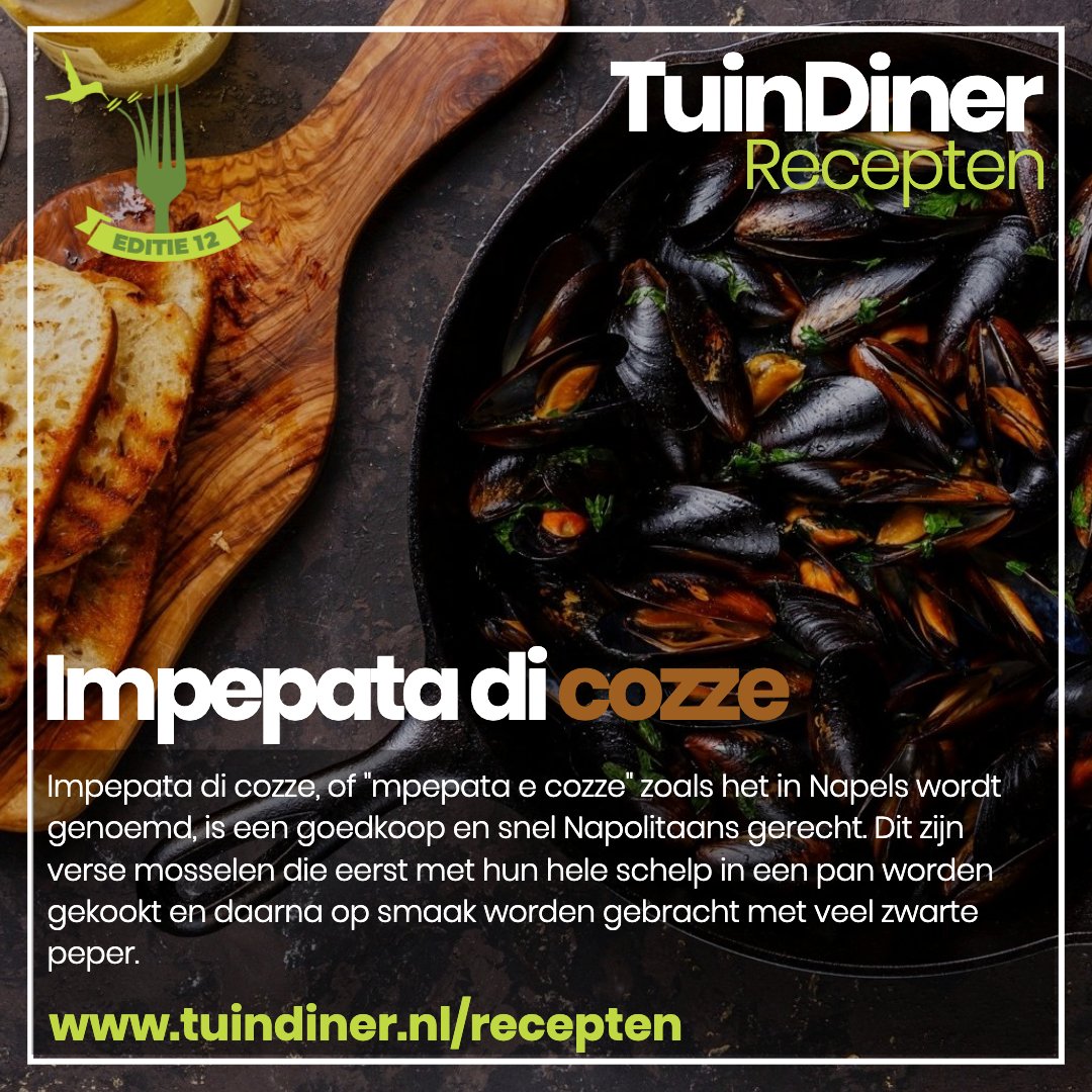 Impepata di cozze, is een goedkoop en snel Napolitaans gerecht. Dit zijn verse mosselen die eerst met hun hele schelp in een pan worden gekookt en daarna op smaak worden gebracht met veel zwarte peper. social.tuindiner.nl/7Dfl

#mosselen #cozze #recept #tuindiner #borsato #heiloo