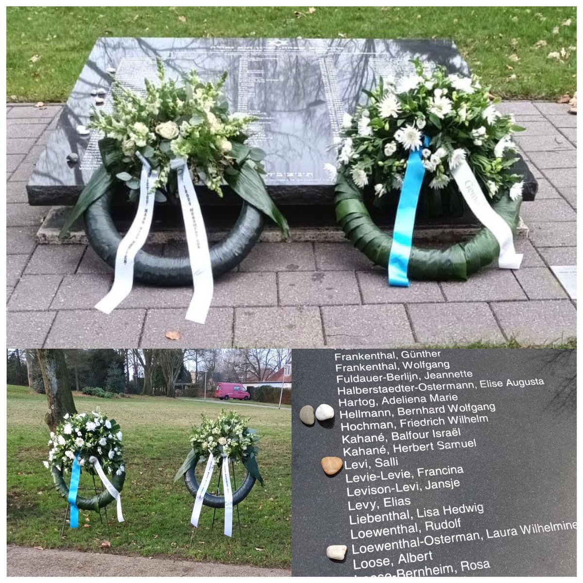 joodsede's tweet image. Zojuist zijn door burgemeester René Verhulst en de voorzitter van Stichting Joods Monument Ede kransen geplaatst bij het Joods monument in het Memorial park. De Holocaustherdenking kon dit jaar door de coronamaatregelen helaas niet met publiek doorgaan.