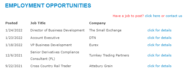 TradersFulcrum's tweet photo. Several new job postings from @EurexGroup @small_exchange @dtnpf listed on our member site: https://t.co/TIxRDMBAUY https://t.co/bY8iZ7XgFr