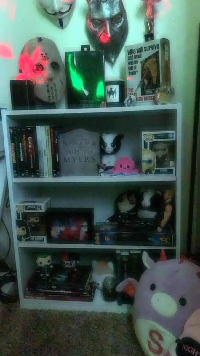 pixiepartz's tweet photo. i finally got a little bookshelf to go next to my desk!!! ahhh im so happy i love it 🕸️💓 https://t.co/x99I4uMRIM